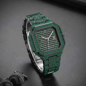 Montre entièrement sertie de diamants avec bracelet en diamants, design carré classique et tendance, montre-bracelet audacieuse et branchée - Product Image 3