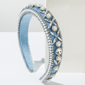 Diadema de terciopelo ancha con perlas de lujo y pedrería, banda para el cabello con cuentas de cristal de colores, accesorios llamativos para el cabello de mujer al por mayor - Product Image 6