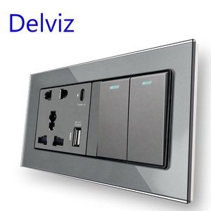 Delviz Công Tắc Đèn 2 Chiều Gắn Tường 16A, Tấm Kính Pha Lê, Ổ Cắm Điện 13A Thông Dụng, Ổ Cắm USB Sạc Nhanh Thông Minh Loại C 18W - Product Image 2