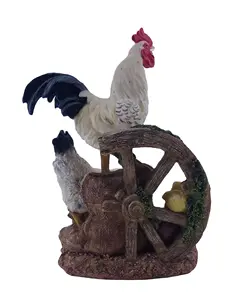 Home Artificial Sculpture Resin Crafts Rooster Family Figurine Garden Rooster Hen Statue