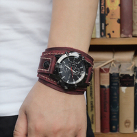 Montre Homme Tendance Bracelet en Cuir Cousu Main Vintage Montres à Quartz Manchette Punk Montre Originale pour Hommes et Femmes
