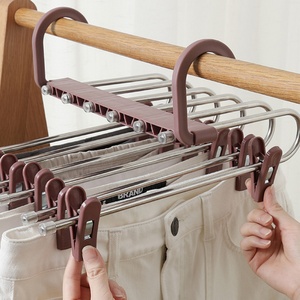 Space Saver 6 in 1 Multifunction Trouser Scarf Pant Hangers Multi Layer Magic Folding Stainless Steel Clothes Hanging Rac <b>Clips</b> - Product Image 5
