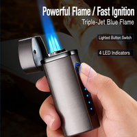 Briquet à triple flamme pour cigares, torche au butane coupe-vent avec perforateur intégré, allumage électronique en alliage de zinc