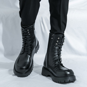 Winter Chelsea Ankle Side Zipper Leather <b>Booties</b> for Women & Men-Chunky High Heel Platform Boots - Product Image 2