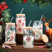 Vente directe usine – Nouvelle tasse à café/bière en verre de 16 oz avec logo de Noël personnalisé, couvercle en bambou et paille, idéale pour les cadeaux d'affaires