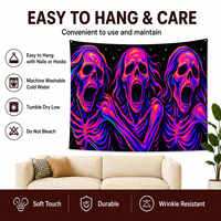 Tapisserie Néon Crâne Art Noir Lumineux Effet UV Horreur Imprimé Psychedelique pour Chambre, Salle de Jeu, Décoration Murale Halloween - Grande Vente