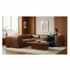 Accento antico salotto <span class=keywords><strong>classico</strong></span> della metà del secolo moderno divano in pelle marrone di lusso italiano set di mobili su misura - Product Image 1