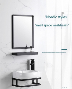 Lavabo moderne intégré en céramique pour les petites salles de bains Lavabo étroit pour la maison avec miroir intelligent pour les unités de vanité à espace restreint - Product Image 2