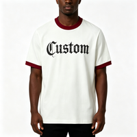 T-shirt Ringer Boxy Oversize Personnalisé ODM en Tissu Lourd, Style Streetwear, Effet Vieilli, Sportif et Minimaliste, Couleurs Ivoire et Bordeaux