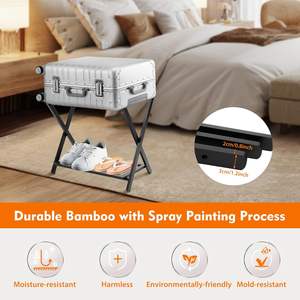 Portaequipajes con Carga de 220 libras para Habitación de Huéspedes Dormitorio de Hotel, Bambú de Alta Calidad, Estante de Almacenamiento Plegable de Madera, Estante Simple de Doble Capa - Product Image 4