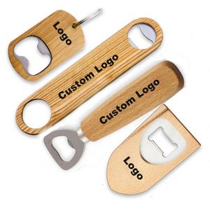 Abridor de Botellas y Latas Personalizado con Logotipo Impreso, de Acero Inoxidable y Madera, Ecológico y Hecho a Medida - Product Image 1