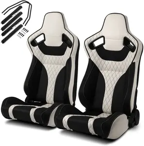 Jiabeir Recaro Reclinable काले सफेद के साथ पीवीसी चमड़े काले सिलाई रेसिंग सीटें डबल स्लाइडर