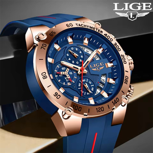 LIGE New Sport Quartz Watches for Men Fashion Waterproof Chronograph Wristwatch <span class=keywords><strong>Blue</strong></span> Silicone Strap Calendar Luminous Man Watch - Product Image 6
