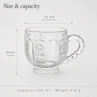 Cangkir Teh Kaca Bening Custom 200ml Motif Sunburst Tampilan Kristal Potongan Tajam Dengan Gagang Melengkung 215g Ritual Teh Sajian Pagi