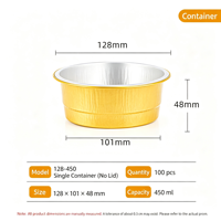 Boîte d'emballage jetable ronde dorée de 450 ml, épaissie, pour plats à emporter, pot en papier d'aluminium avec couvercle hermétique pour extérieur