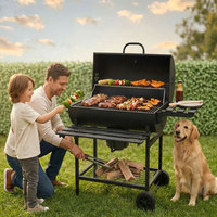 Barbecue fumoir à charbon de bois robuste en acier pour extérieur avec roues