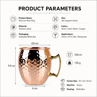 Mug à cocktail Moscow Mule en acier inoxydable martelé à la main, plaqué cuivre, avec poignée dorée et logo personnalisé gravé, pour service de bar (vente en gros)