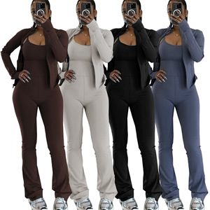 5 Cardigans pour femmes avec fermeture éclair, petit col montant, ensemble une pièce sportif et tendance à jambes larges - Product Image 1