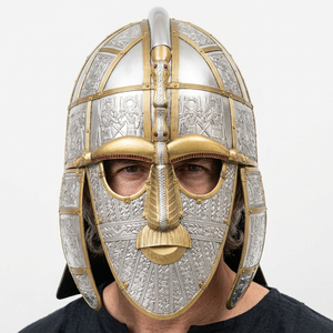Casque de Chevalier Viking Temploir en Métal Argenté Plaqué Style Antique avec Visière, Armure Médiévale, Objet de Collection, Noël, Mariage - Product Image 1