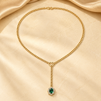 Collier Lariat Cœur Doré avec Pendentif Pierre Précieuse Verte, Chaîne en Y pour Femme, Vente en Gros, Bijoux de Mode, Accessoires, Coffret Cadeau, Styles Chics, Soirée