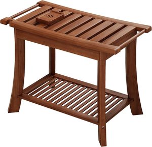 <span class=keywords><strong>Panca</strong></span> Doccia Moderna di Lusso in Teak con 1 Ripiano Portaoggetti e Portasciugamani, Ecologica per Uso Interno/Esterno, Bagno, Spa, Piscina - Product Image 3