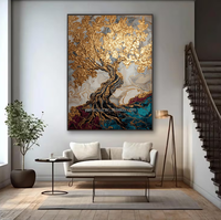 Peinture peinte à la main, peinture à la texture de feuille d'or, peinture décorative d'intérieur avec cadre pour art mural