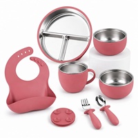 Offre Spéciale : Ensemble de 7 Ustensiles d'Alimentation pour Enfants – Assiette Compartimentée en Silicone Alimentaire Durable Sans BPA, Non Toxique, à Forte Succion