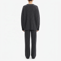 Ensemble 2 pièces côtelé épais uni pour femme, pull oversize à col rond avec fente latérale et pantalon droit 500 GSM OEM S-5XL Toutes tailles