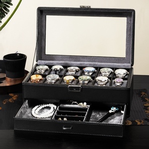Caja Organizadora de Gafas de Sol y Relojes de Piel Sintética Negra Ecológica con Forro de Terciopelo, Caja Organizadora para Relojes y Gafas - Product Image 5