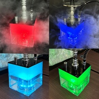 Set de Chicha Carrée en Acrylique 2 Tuyaux Complet avec Belle Lumière LED RGB, Chauffe-Tabac en Acier Inoxydable, Narguilé 42cm