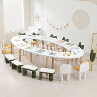 Ensemble table et chaises ovales modernes en bois Moetry pour aire de jeux intérieure, idéal pour les écoles et les fêtes d'enfants, couleur blanc
