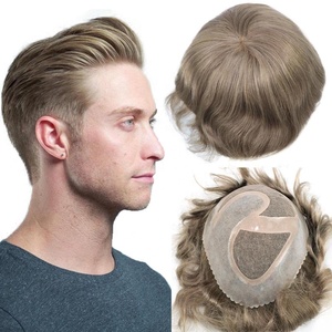 Usine directement frêne blond peau fine postiche pour hommes postiche mono dentelle hommes remplacement du système de cheveux - Product Image 1