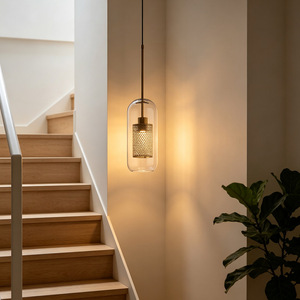Lámpara Colgante de Cristal Estilo Retro Americano, E27, Tubo de Cristal Redondo, Lámpara Colgante de Latón para Vestíbulo de Hotel, Salón, Escalera - Product Image 3
