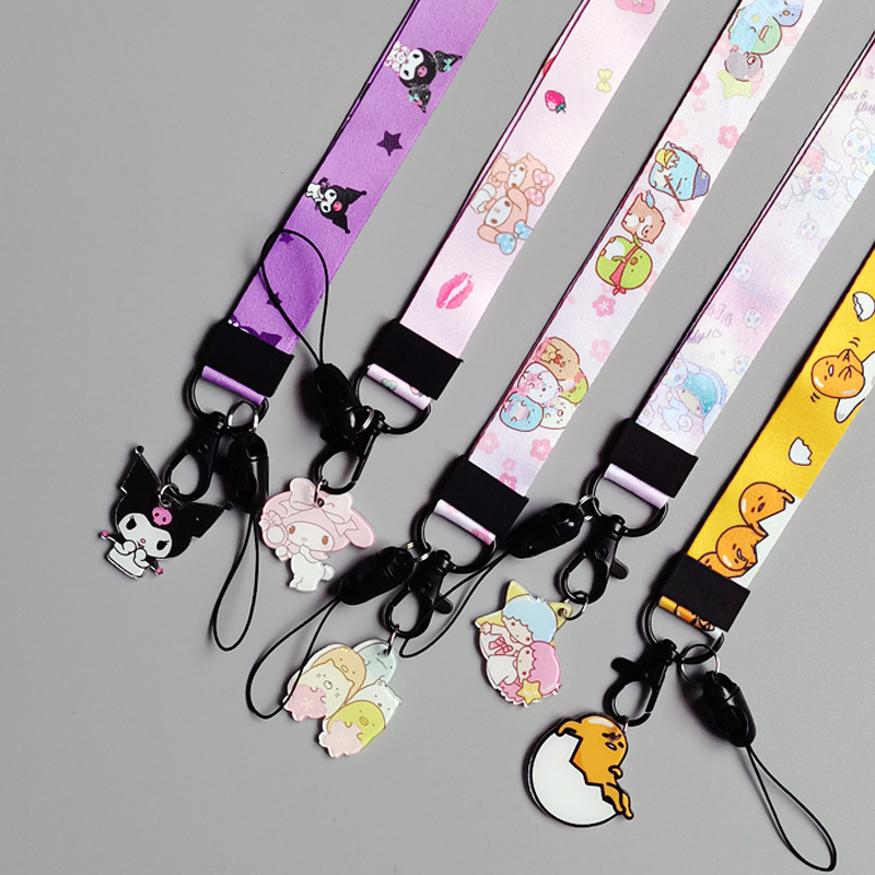 Симпатичный мультяшный шнурок для телефона Sanrio с широким плоским плетеным ремешком и держателем для карт и значков для рекламных акций