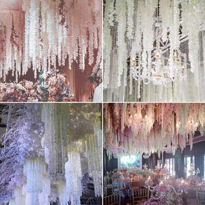 Chaîne de décoration de plafond en fleurs de cerisier Simulation Fleur suspendue <span class=keywords><strong>Longue</strong></span> Fleur Arche de mariage Rotin Enveloppé Chaîne de fleurs roses - Product Image 2