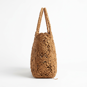 Sac fourre-tout d'été bohème en raphia pour femme ANA Madagascar, fait main, réutilisable, couleur unie, avec option de logo personnalisé - Product Image 3