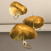 Lustre de plafond haut suspendu en laiton cuivre doré feuille de lotus pour la maison, hôtel, design élégant d'escalier en duplex