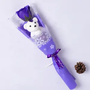 Nuovo regalo di san valentino di vendita caldo singolo Mini orsacchiotto Bouquet di fiori di sapone rosa