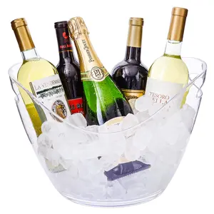 Bac à glace en plastique acrylique transparent de 8 litres, récipient pour les boissons et les fêtes, qualité alimentaire, supporte 5 bouteilles et la glace