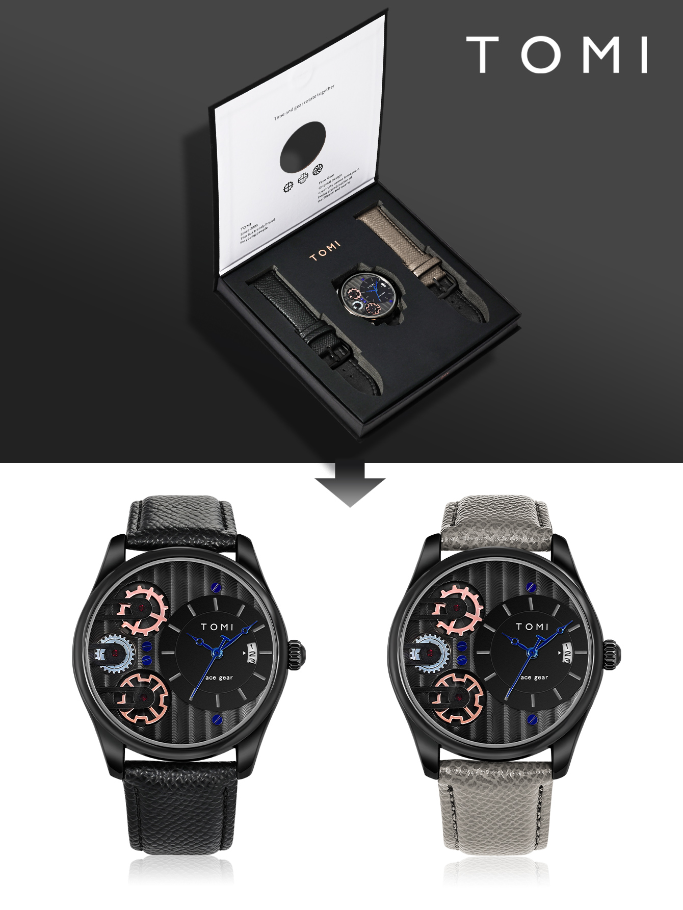 TOMI Men's Luxury Business Watch - 42mm Quartz Movement, Alloy