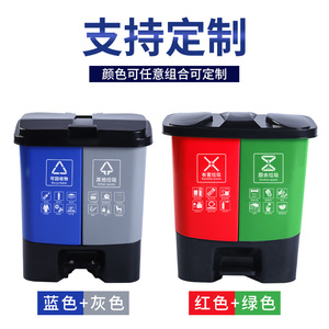 Foot Operated Dual Recycling <b>Bin</b> Plastic Indoor Kitchen Waste Sorting <b>Bin</b> Blue Gray Rectangular <b>20L</b> - Product Image 4
