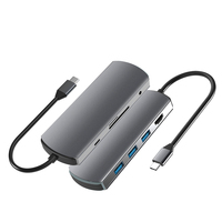 Jaya 8-Port USB 3.0 Type C Hub Adapter Thunderbolt 3 Docking Station untuk Pembaca Kartu 2.1 TF/SD Pengisi Daya PD Paduan Aluminium Stok Tersedia
