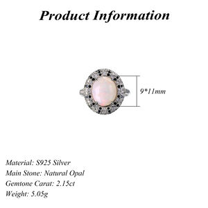 <span class=keywords><strong>Noble</strong></span> Vintage Rhodium & Silver 925 Bijoux Bague en <span class=keywords><strong>opale</strong></span> naturelle pour anniversaire de mariage et tenue de fête pour femmes - Product Image 2