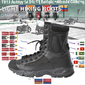 Botas Tácticas de Senderismo de Cuero de Ante Vacuno Extra Ligeras y Duraderas, Color Negro Arena, Altura al Tobillo, Forro de Malla, Suela de Goma, para Verano e Invierno - Product Image 2