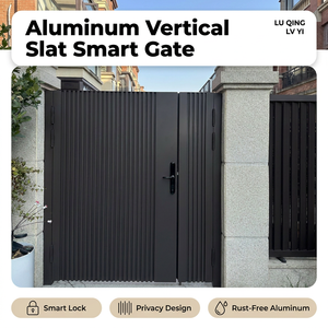 <span class=keywords><strong>Portail</strong></span> moderne en aluminium à double <span class=keywords><strong>battant</strong></span> avec serrure intelligente numérique, design à lattes verticales, résistant aux intempéries, pour entrée de villa et allée. - Product Image 1