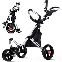 Chariot de golf pliable noir à 3 roues en aluminium, prix direct usine CE, vente en gros pour clubs de golf