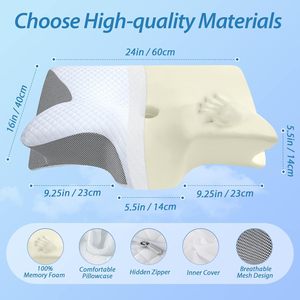 Oreiller cervical en mousse à mémoire de forme ergonomique et orthopédique pour soulager les douleurs cervicales, adapté aux dormeurs sur le côté, le dos ou le ventre - Product Image 2
