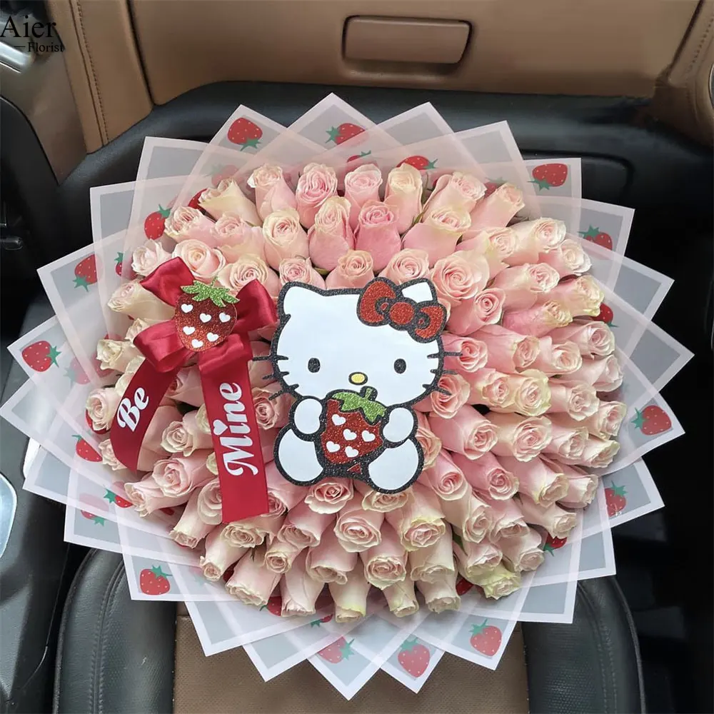 Aierflorist 2024 NEU 58 × 58 cm Erdbeere Design Markenblumenverpackungspapier blumenverpackungspapier für Blumenstrauß