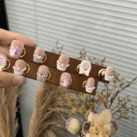 Nouvelles Idées de Produits : 10 Pièces Faux Ongles Courts Carrés à Presser, Effet Œil de Chat, Fleurs 3D et Diamants, Faits Main, Style Français, Portables, pour Fête
