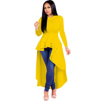 Camisa alta baixa manga longa feminina, plus size, peplum, mulheres, vestido, babado, camisa túnica